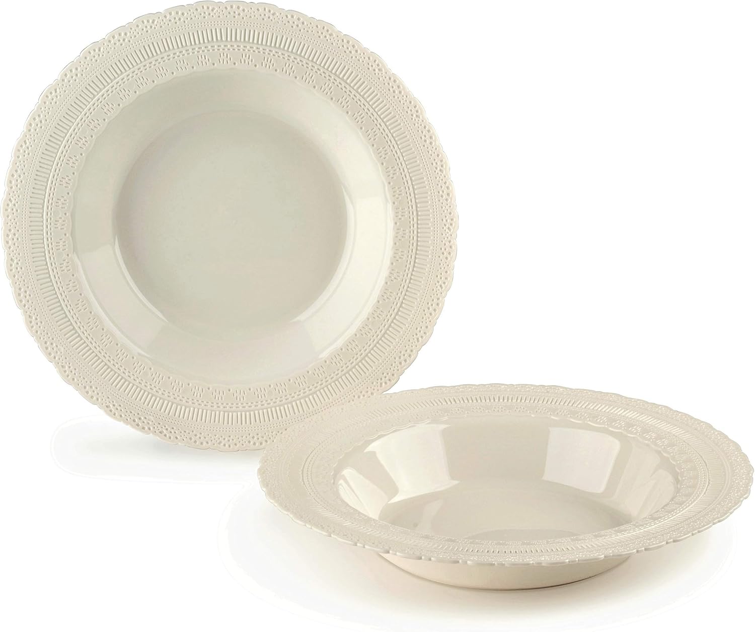" OCCASIONS " 60 Piece Plates Pack, Extra Heavyweight Vintage Wedding Party Disposable Bowls (14oz Soup Bowl, Chateau in Ivory)