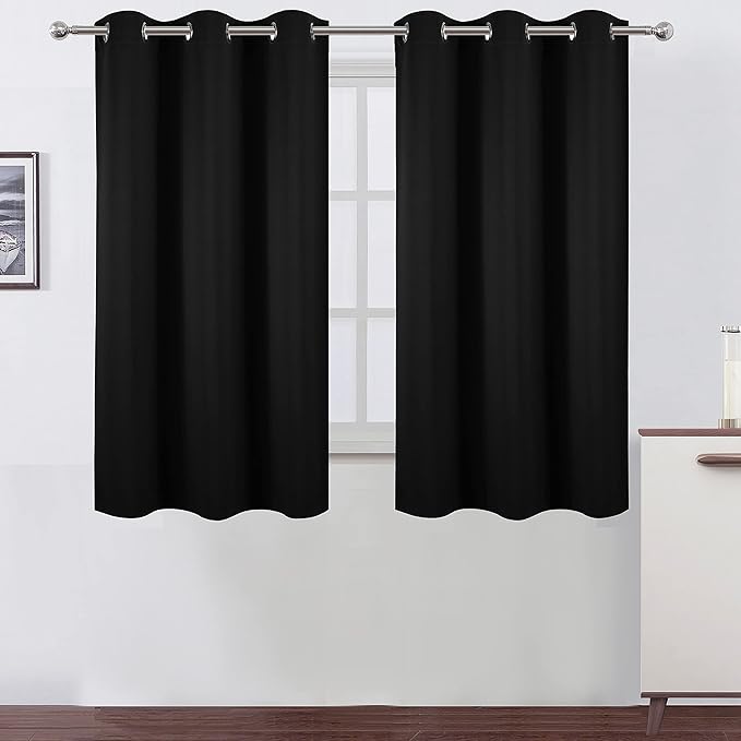 LEMOMO Black Blackout Curtains 34 x 54 Inch Length/Set of 2 Curtain Panels/Thermal Insulated Room Darkening Blackout Curtains for Bedroom