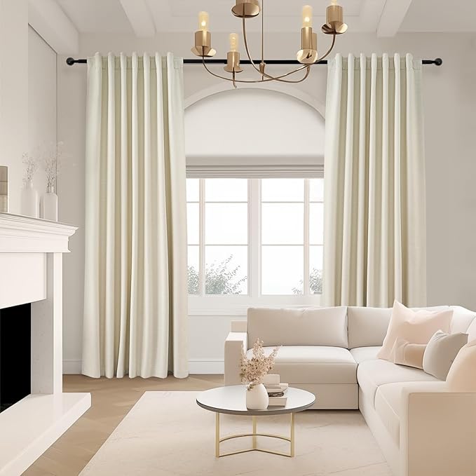 Topfinel Cream White 100% Blackout Curtains 72 Inches Long 2 Panels for Bedroom Natural Linen Heavy Insulated Bay Window Curtains Modern Neutral Drapes for Bedroom Small Window Treatment (W52 x L72)