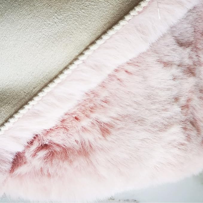 Ghouse Pink 3ft Faux Rabbit Fur Round Rug - Soft, Washable, No-Shedding Area Rug for Living Room, Bedroom Decor