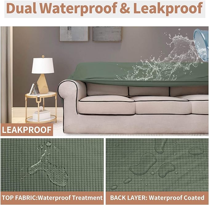 Easy-Going 100% Waterproof Couch Cover, Dual Waterproof Sofa Cover, Stretch Jacquard Sofa Slipcover, Leakproof Furniture Protector for Kids, Pets, Dog and Cat (Sofa, Grayish Green)