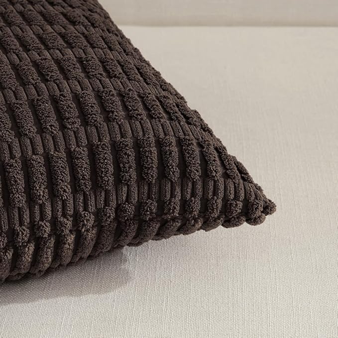 Fancy Homi 4 Packs Boho Dark Brown Decorative Throw Pillow Covers 16x24 Inch for Living Room Couch Bed Sofa, Rustic Modern Farmhouse Home Decor, Soft Plush Corduroy Cute Square Cushion Case 40x60 cm