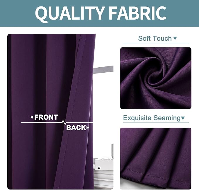 ChrisDowa Grommet Blackout Curtains for Bedroom and Living Room - 2 Panels Set Thermal Insulated Room Darkening Curtains (Royal Purple, 38W x 54L)