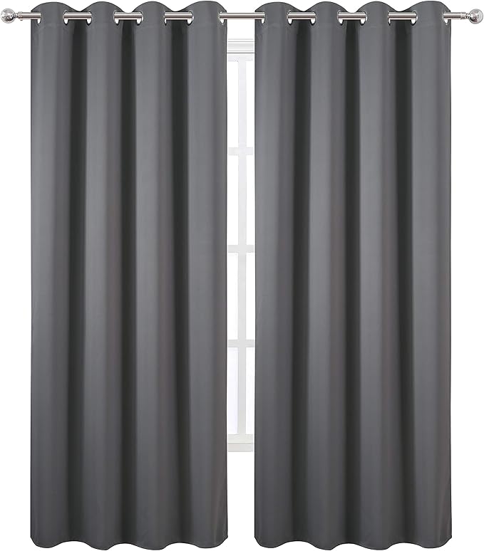 LEMOMO Grey Blackout Curtains/52 x 108 Inch/Set of 2 Panels Thermal Insulated Room Darkening Curtains for Bedroom