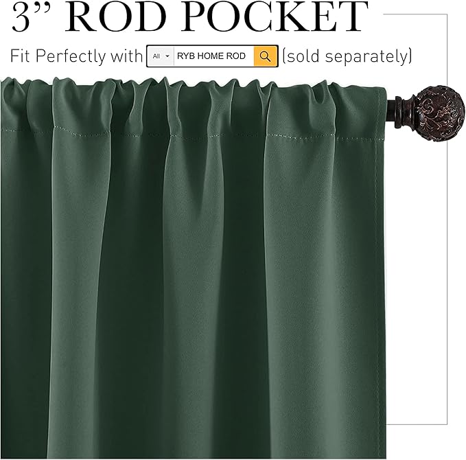 RYB HOME Large Blackout Curtains for Bedroom 84 inches Long 2 Panels Set, Privacy Thermal Insultaed Sunlignt Heat Blocking Drapes for Sliding Patio Door, Width 70 by Length 84, Dark Green