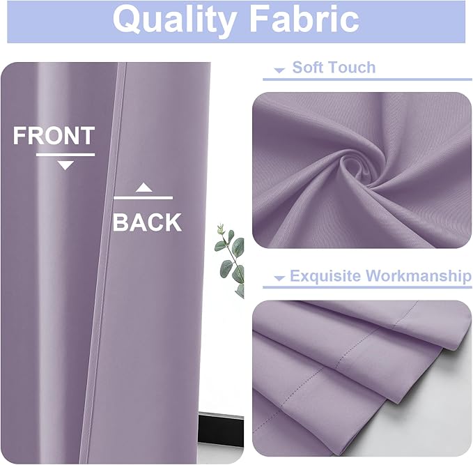 Simplebrand Ava Lilac Blackout Curtains for Bedroom 72 Inch Length 2 Panels Set, Privacy Thermal Insulated Rod Pocket Window Curtains for Patio French Door Front Door, W40 x L72 Inch, Lilac