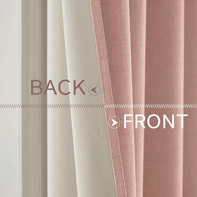 MIULEE Linen Blackout Curtains for Bedroom Thermal Insulated Blush Pink Grommet Room Darkening Black Out Drapes for Living Room Nursery 52 x 54 Inch (2 Panels)