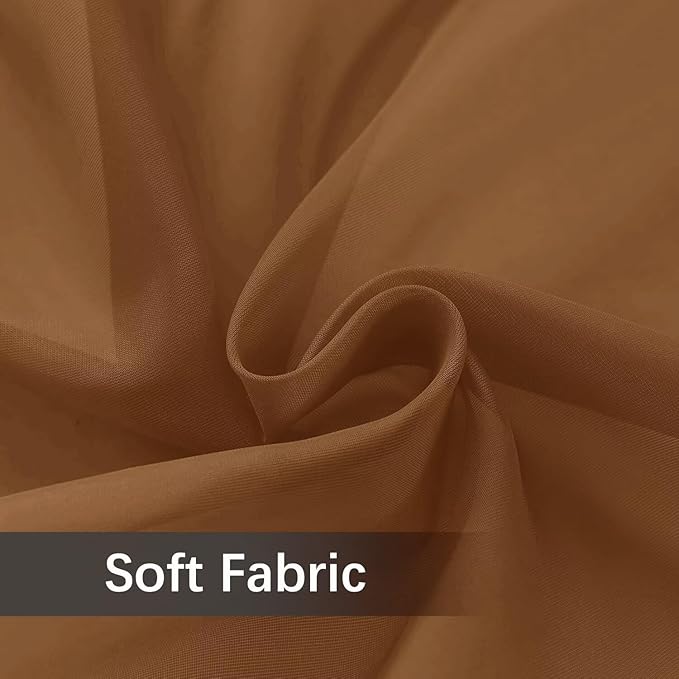 youleyar Solid Sheer Rod Pocket Curtain Voile Draperies 2 Panels White Beige Black Grey Ivory 52 Inch Width 90 Inch Long 1 Pair for Kitchen Bedroom Children Living Room Yard (Light Brown,52Wｘ90L)
