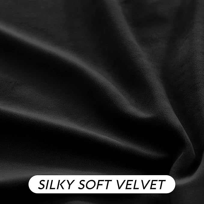 RYB HOME Black Velvet Curtains 102 inches with Hook Belt, Soft Fabric Room Darkening Thermal Insulated Luxurious Home Decor Curtains for Living Room Bedroom, W 52" x L 102", 2 Panels Set