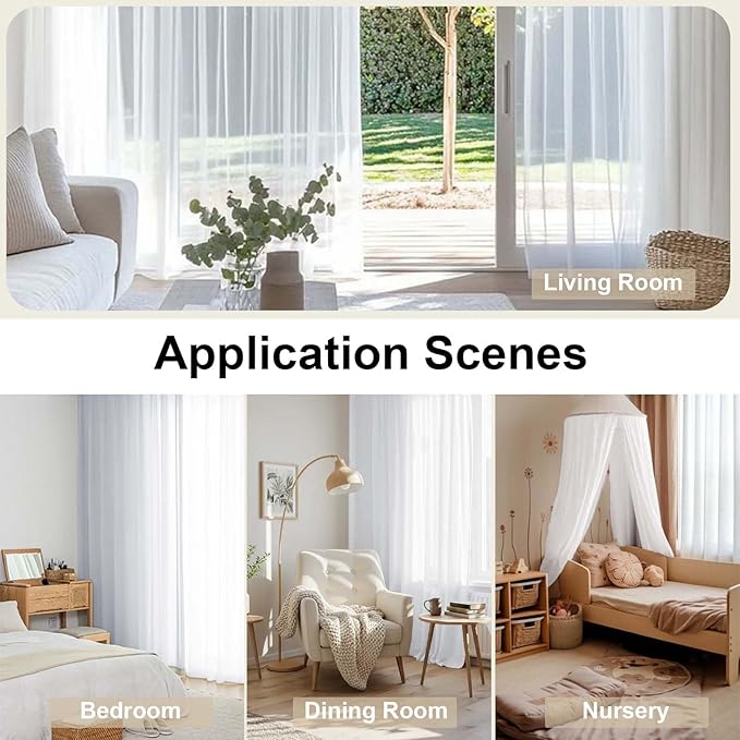 OWENIE White Sheer Curtains 96 Inches Long, Elegant Sheer Curtains for Bedroom, Window Voile Sheer Curtain Panels/Drapes/Treatment for Living Room, 2Pcs, Each 42" W x 96" L