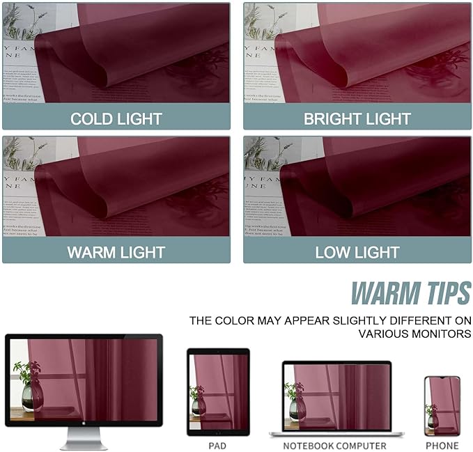 Sheer Curtains 84 Inches Long 2 Panels, Elegant Airy Transparent Light Filtering Window Curtains, Window Drapes for Christmas Party, Dual Rod Pocket Design, Burgundy, 2x42Wx84L Inches