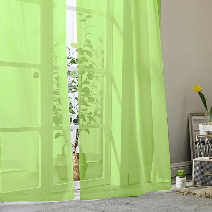 Sheer Curtains 63 Inch Length 2 Panels Set for Living Room Bedroom, Airy Soft Light Filtering Sheer Dining Room Curtains, Modern Rod Pocket Drapes, Lime, Each 42" Wx63 L