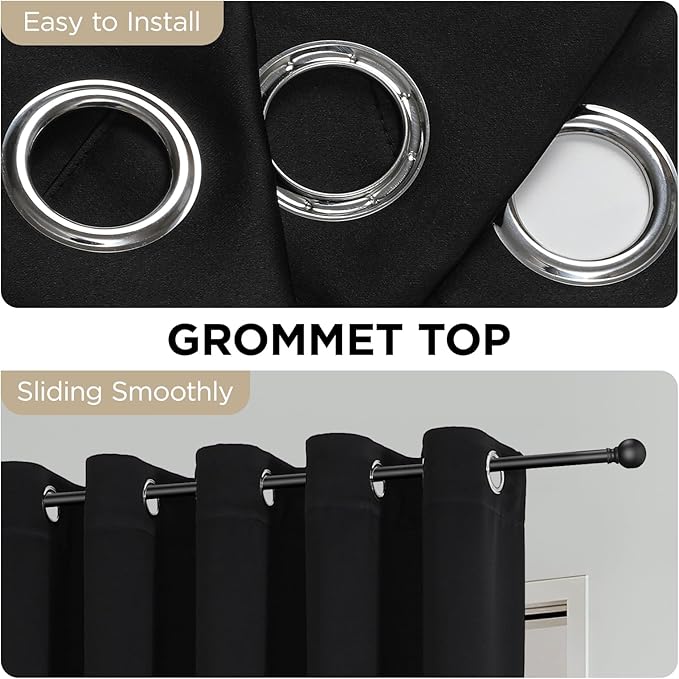 Joydeco Blackout Patio Sliding Door Curtains 90 Inches Long, Grommet Privacy Room Divider Curtains, Extra Wide Thermal Blackout Drapes for Bedroom Living Room (Black, 100Wx90L, 1 Panel)