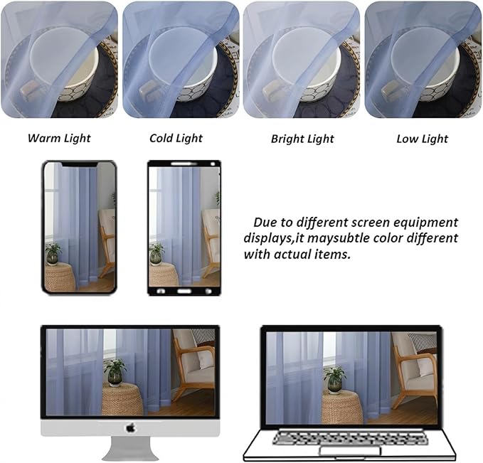 Chyhomenyc Sheer Curtains 84 Inches Long 2 Panels Set - Light Filtering Soft Airy Window Curtains, Rod Pocket for Living Room Bedroom Window Drapes, 42Wx84L Inch, Denim Blue