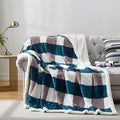 PU MEI Sherpa Blanket Twin Plaid Thick Bed Blanket, 90”*80” Super Soft Flannel Fuzzy Fleece Reversible Velvet Plush Warm Blanket for Couch (Teal Check, 80"*90")