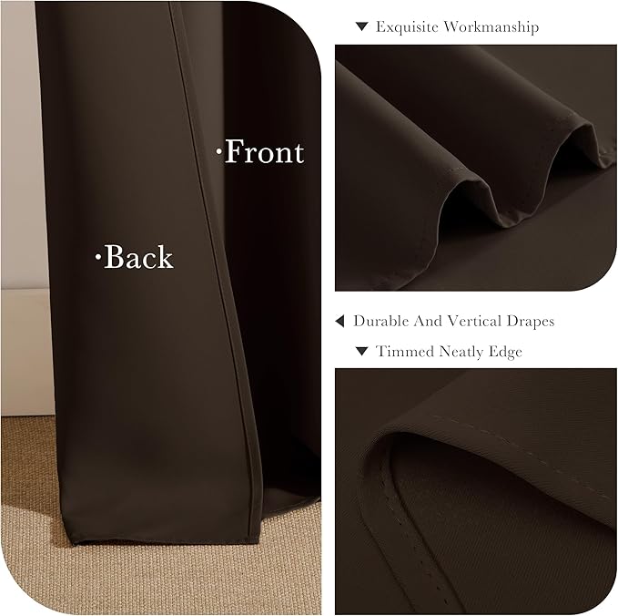 PONY DANCE Black Out Curtains for Bedroom Window, Room Darkening 96 inch Curtains 2 Panel Set, Thermal Insulated Drapes for Living Room Window Treatment, Back Tab/Rod Pocket, 52 x 96 Inch, Brown