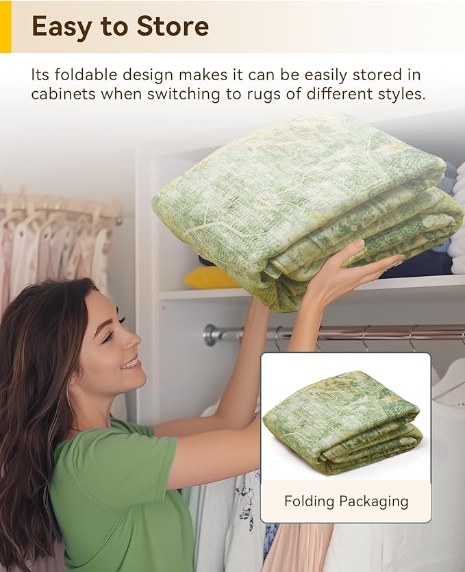 RELEANY Area Rugs 3'x10' Runner Rug Non Slip Washable for Kitchen Hallway Bedroom Beside Laundry Room Bathroom Rug, Floor Carpet, Sage Green Yellow