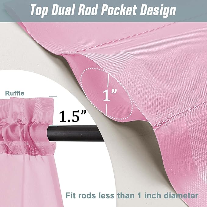 Light Pink Sheer Curtains 63 Inch Length 2 Panels, Voile Sheer Curtain for Living Room, Breathable Light Filtering Window Treatments, Soft Fabric Dual Rod Pocket Drapes, 2x42Wx63L Inches