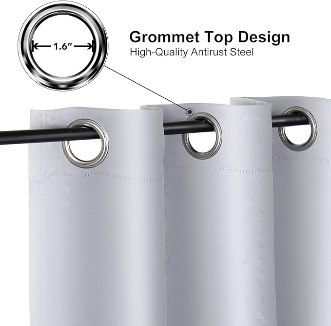 ChrisDowa Grommet Room Darkening Curtains for Bedroom and Living Room - 2 Panels Set Thermal Insulated Blackout Curtains (Greyish White, 52W x 54L)
