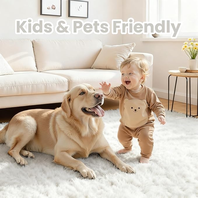 4x6 Area Rugs for Living Room Rug: Soft Fluffy Shag White Rugs for Bedroom, Non-Slip Large Fuzzy Plush Rug Indoor Floor Carpet for Nursery Kids Boys Girls Room, Dorms, Playroom, Modern Home Decor