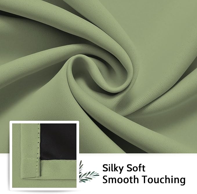 SimpleHome 100% Blackout Curtains for Bedroom,Thermal Insulated Grommet Window Drapes Room Darkening Sage Curtains for Living Room with Black Back,42 x 63 Inch,2 Panels