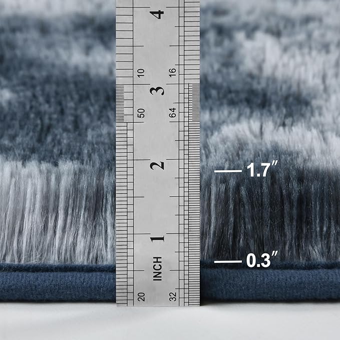 Deerhoo Large Shag Area Rugs 8 x 10, Tie-Dyed Plush Fuzzy Rugs for Living Room, Ultra Soft Fluffy Furry Rug for Bedroom, Indoor Carpet Nursery Rugs for Kids Room Home Decor, Blue and Grey