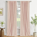 100% Blackout Shield Creamy Peach Linen Blackout Curtains for Bedroom 90 Inches Long, Back Tab/Rod Pocket Living Room Drapes, Thermal Insulated Blackout Curtains 2 Panels Set, 50" W x 90" L