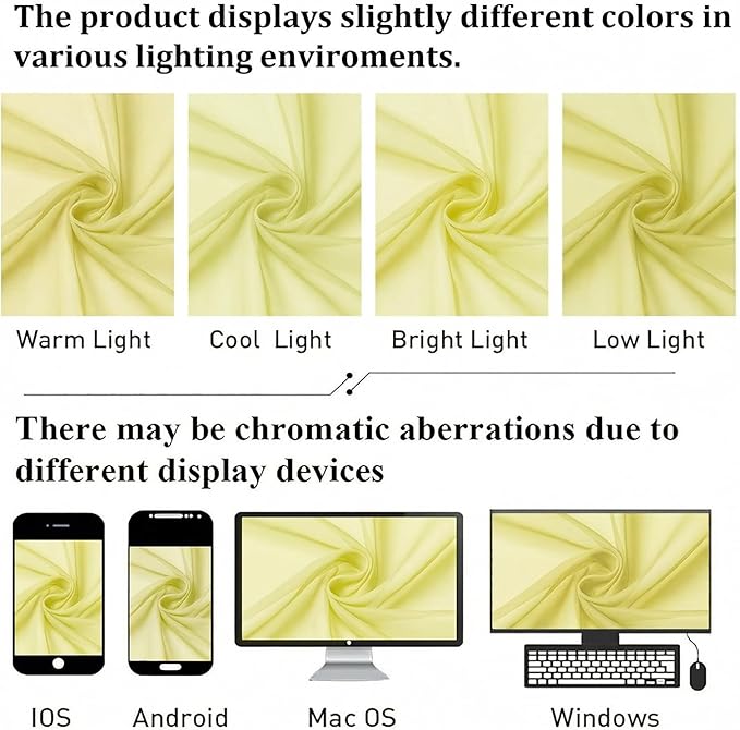Lecloud Goose Yellow Sheer Curtains 63 Inch Length 2 Panels, Light Filtering Voile Bedroom Curtains with Rod Pocket, Airy Farmhouse Window Drapes for Living Room Dining Room, Each Panel 42" W x 63" L