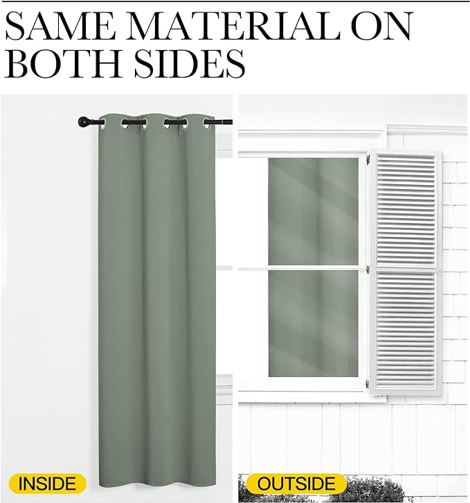 NICETOWN Bedroom Curtain Panels Blackout Draperies, 1 Pair, 29 by 40 inches, Greyish Green, Thermal Insulated Solid Grommet Blackout Curtains/Drapes for Small Window