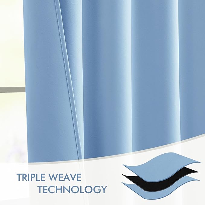 MIULEE Sky Blue Back Tab Blackout Curtains 63 Inch Length 2 Panels Set for Living Room Bedroom Privacy, Rod Pocket/Pinch Pleat Thermal Insulated Room Darkening Pleated Light Blocking Drapes