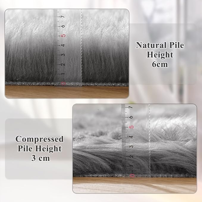 ORINOVA Light Grey Furry Washable Sheepskin Fur Area Rugs for Living Room Faux Fluffy Fur Rug for Bedroom Nursery Rug 4x6 Rectangle Rugs