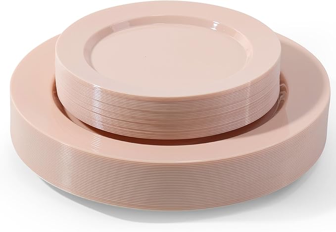 60 PCS Pink Plastic Plates, Plastic Disposable Plates Include 30 Dinner Plate and 30 Dessert Plate Perfect for Holiday, Birthday, Wedding & Party
