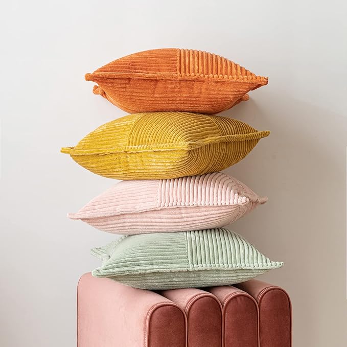 MIULEE Sage Green Corduroy Decorative Euro Sham Pillow Covers 24x24 Inch with Splicing Set of 2 Soft Boho Pillow Covers Broadside Textured Summer Pillowcases for Couch Bed Livingroom