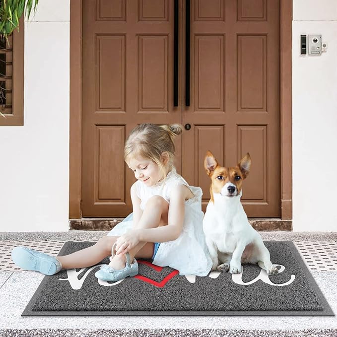CozyBounty Black Door Mat Welcome Mats Home Non-Slip Doormat for Entryway Low-Profile Floor Mat for Yard, Garage, High Traffic Areas (32"x20", Grey)