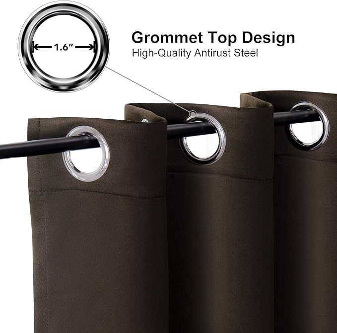 ChrisDowa Blackout Curtains 120 Inches Long 2 Panels Set for Living Room, Grommet Thermal Insulated Room Darkening Curtains for Bedroom (Brown, 52 x 120 Inch)