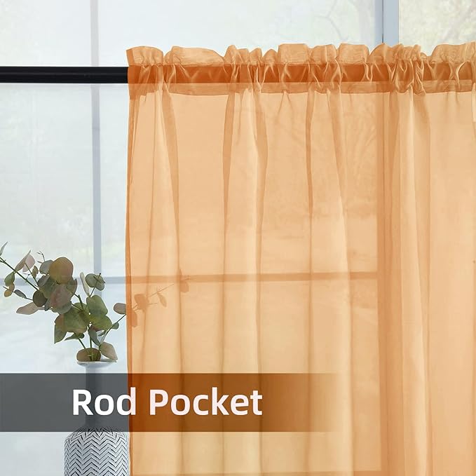 youleyar Solid Sheer Rod Pocket Curtain Voile Draperies 2 Panels White Beige Black Grey Coffee 42 Inch Width 72 Inch Long 1 Pair for Kitchen Bedroom Children Living Room Yard(Beige,42Wｘ72L)
