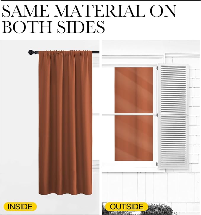 NICETOWN Blackout Curtains and Drapes - Thermal Insulated Solid Rod Pocket Blackout Draperies/Panels (Burnt Orange, 1 Pair, 42 by 36 inches)