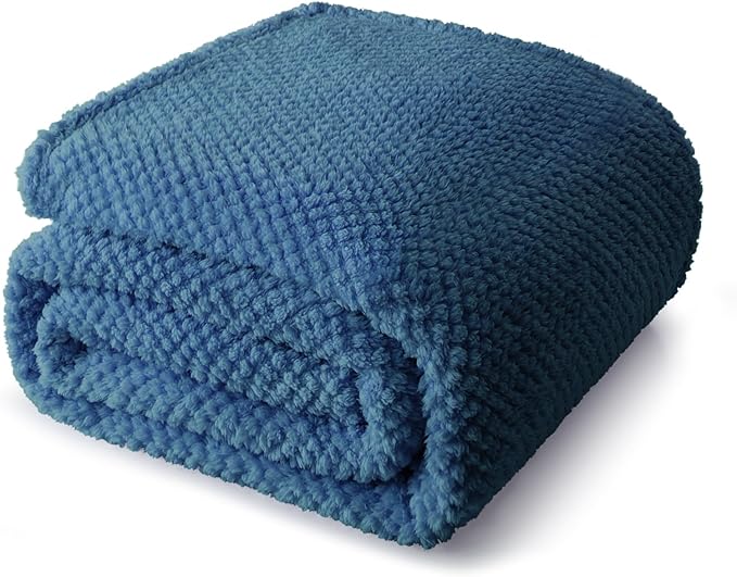 Whale Flotilla Twin Size Fuzzy Fleece Blanket for Bed, 60x80 Inch Fluffy Warm Soft Jacquard Blankets for All Season, Lightweight and Cozy, Navy Blue