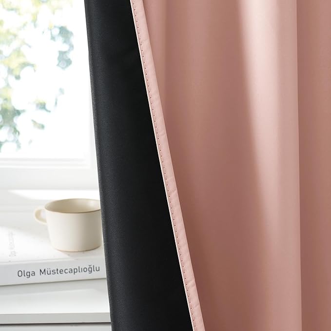 RYB HOME Bedroom Blackout Curtains 72 inches Long, 100% Blackout Thermal Insulated Noise Reducing Curtains for Living Room Nursury, 34 inches Wide by 72 inches Long, Peach Pink