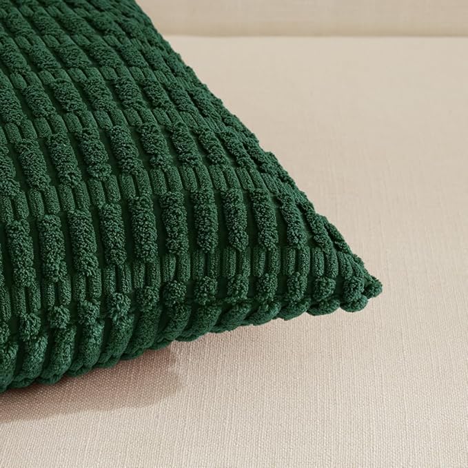 Fancy Homi Set of 4 Dark Green Lumbar Rectangle Decorative Throw Pillow Covers 12x20 Inch for Couch Bed Chair, Aesthetic Boho Room Decor, Soft Fuzzy Thick Corduroy Cute Textured Cushion Case 30x50cm