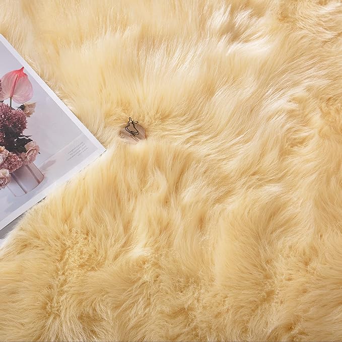 Latepis Rug for Living Room 6x8 Yellow Faux Fur Fluffy Rug Sheepskin Furry Rugs for Bedroom Shaggy Plush Rugs Home Décor, Rectangle