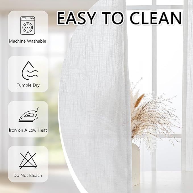 MYSKY HOME Small Window Natural Curtains for Kitchen, Short Cafe Curtains 24 Inches Long Semi Sheer Light Filtering Window Panels Rod Pocket Valance Drapes for Bathroom Basement, 2 Panels, 34" Wide