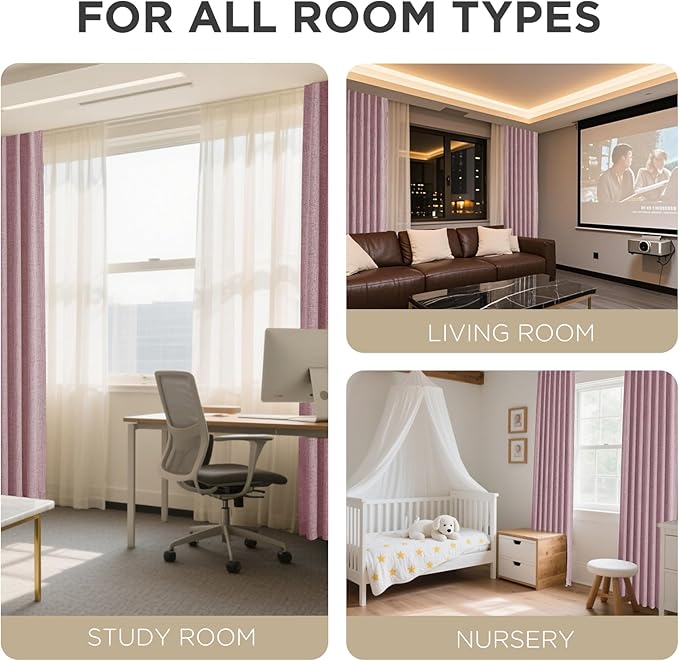 Joydeco Linen Blackout Curtains for Bedroom - 100% Light Blocking 1 Panels, Pink Drapes 100" W x 108" L, Thermal Insulated Room Darkening Curtains for Living Room, Rod Pocket & Back Tabs