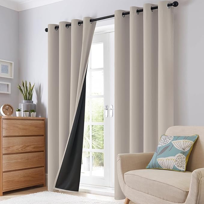 SimpleHome 100% Blackout Curtains for Bedroom,Thermal Insulated Natural Grommet Window Drapes Room Darkening Curtains for Living Room with Black Back,38 x 84 Inch,2 Panels