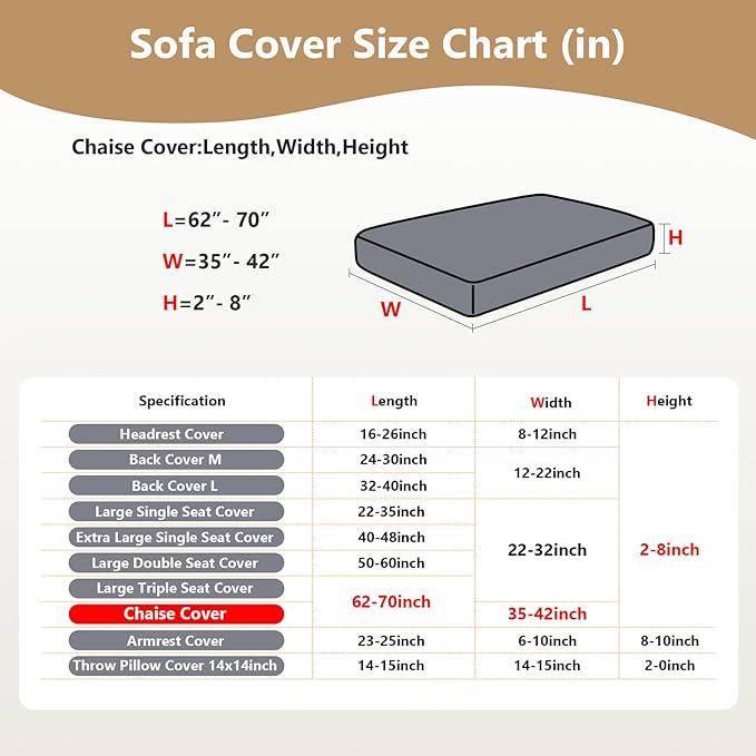Couch Cushion Covers for Sofa Couch Covers Wear-Resistant Universal Sofa Cover Washable Stretch for Sectional Slipcovers (Texture-Brown,Chaise Cover)