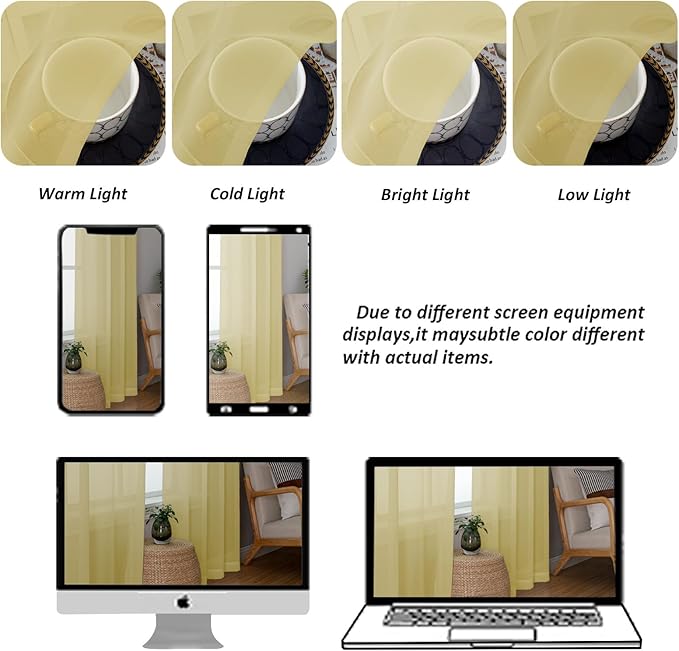 Chyhomenyc Mustard Yellow Sheer Curtains 108 Inches Long - Light Filtering Elegant Voile Extra Long Panel Drapes for Living Room Floor to Ceiling Window, Each 42Wx108L Inch, 9FT, 2 Panels