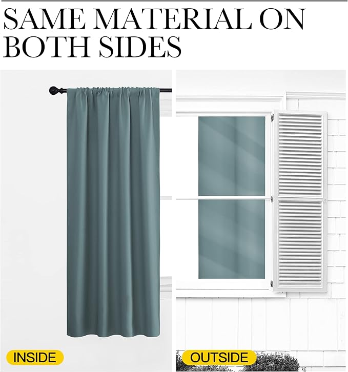 NICETOWN Blackout Curtains for Living Curtains, Greyish Blue, 2 Panels, 29 by 30, Room Darkening Window Curtain Panels, Easy-Care Solid Thermal Insulated Draperies/Drapes for Daughter Room