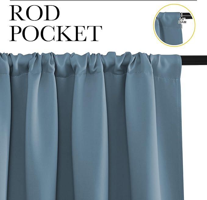 NICETOWN Blackout Curtains for Living Curtains, Smoky Blue, 2 Panels, 52 by 95, Room Darkening Window Curtain Panels, Easy-Care Solid Thermal Insulated Draperies/Drapes for Daughter Room