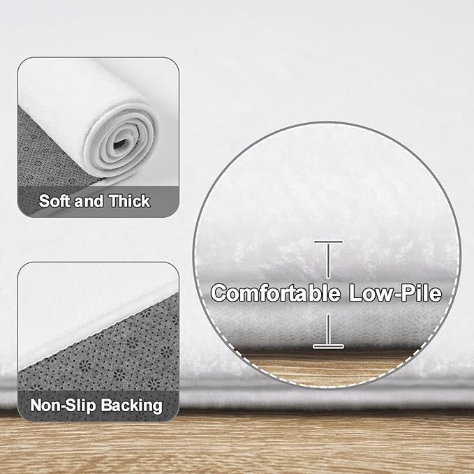 Amearea White Round Area Rugs 5ft Washable Circle Rugs for Bedroom Living Room, Fluffy Indoor Thickened Memory Foam Rug, Non Slip Minimalist Circular Carpet for Kids Boys Girls Dorm Nursery Room Decor