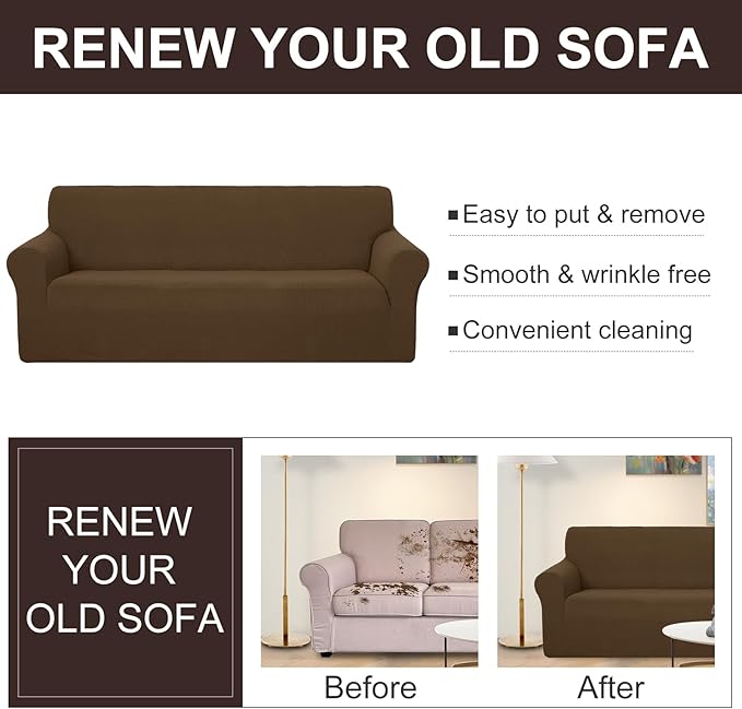 U-NICE HOME Recliner Chair Covers Stretch Couch Cover Sofa Cover Sofa Slipcover Furniture Protector for Chair Cover Pet Friendly(Armchair, Brown)